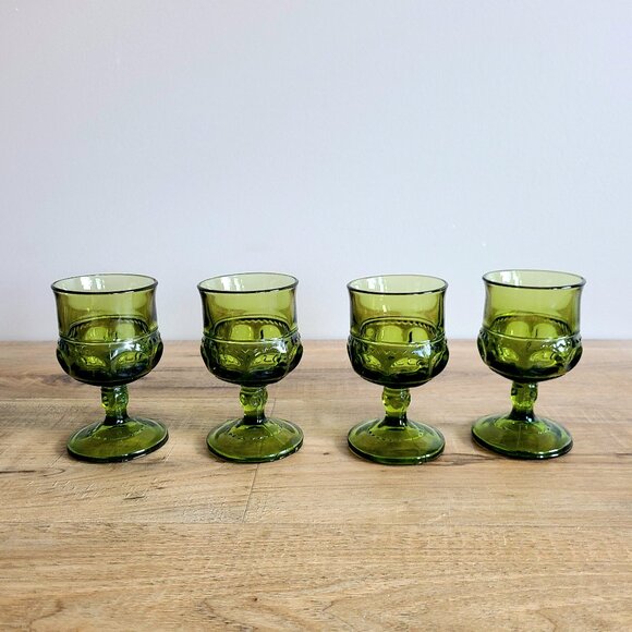 vintage green goblets Other - Set of 4 Indiana Glass Thumbprint King Avocado Green Small Goblets.